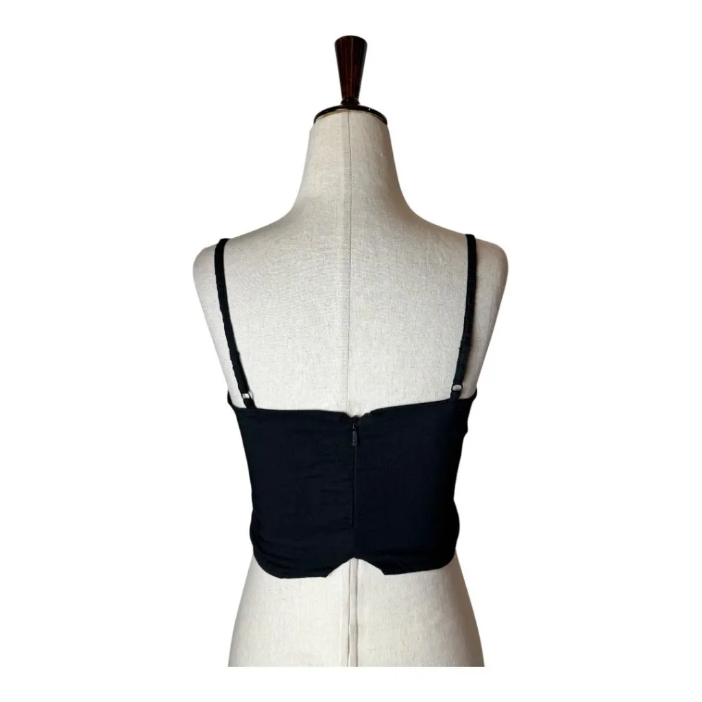 Pinko Shirt Women 2 Black‎ Ruched Gathered Tie Front Cropped Cami Gothic Sexy Black - Image 4