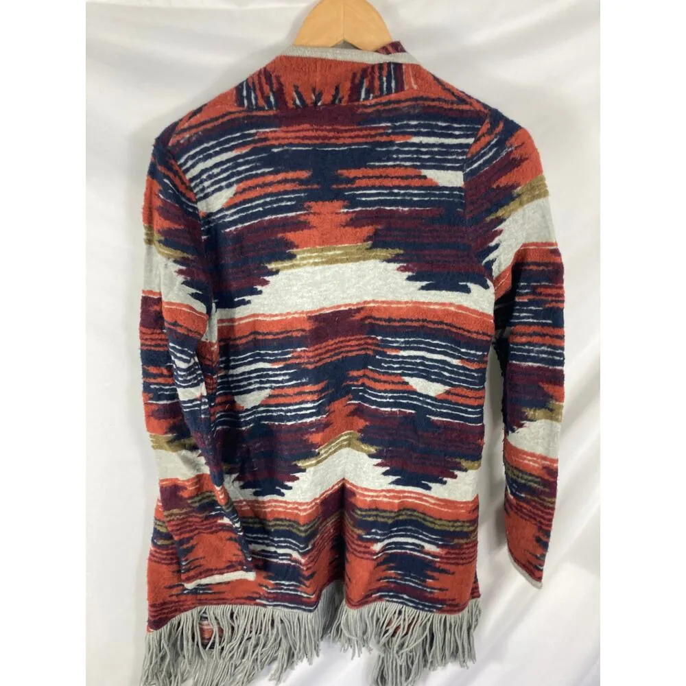 Lucky Brand Aztek Drape Fringe Bottom Cardigan Size Medium - Image 6