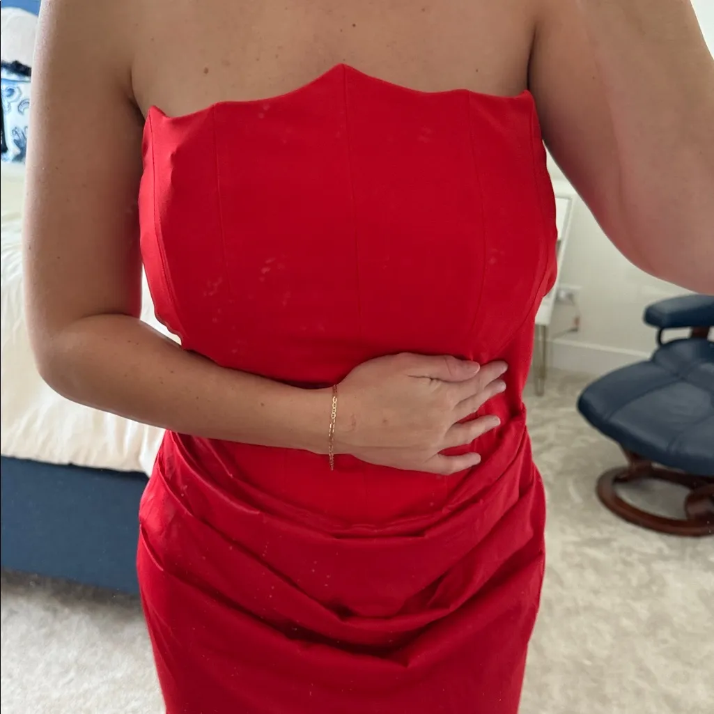 Amazon Red Ruched Strapless satin Gown size XL - Image 4