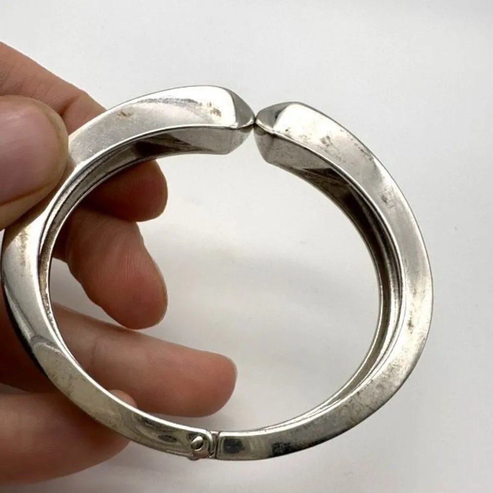 Stella & Dot Emerson‎ Clamper Bangle Bracelet Snakeskin Silver Tone Statement - Image 4