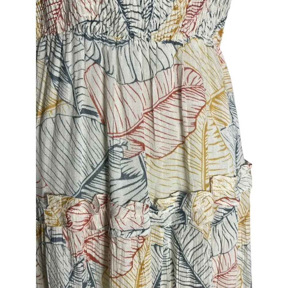 Sim & Sam Women's XS Tropical Leaf Print Tiered‎ Maxi Dress Smocked Sundress - Image 4