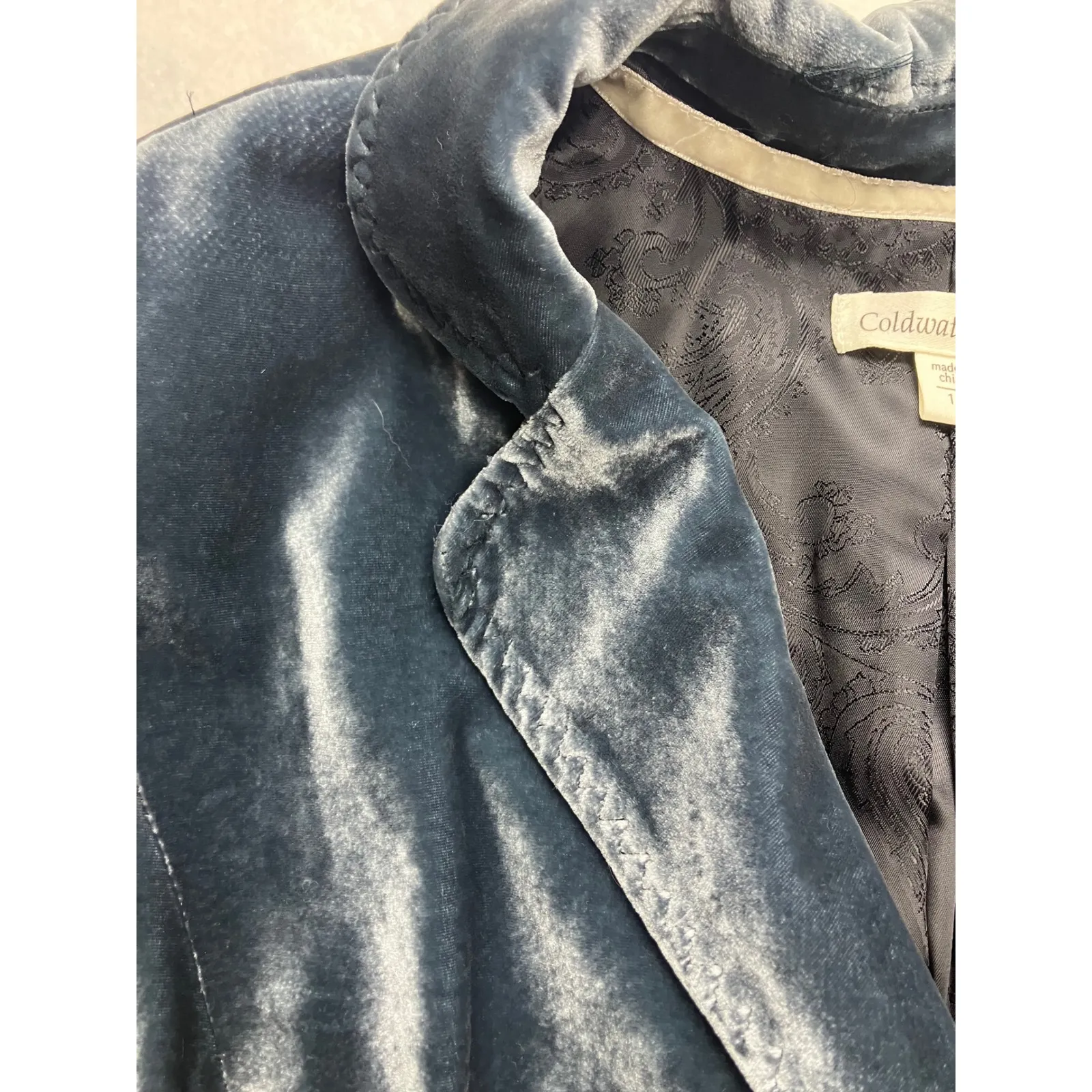 Coldwater Creek Velvet Blazer Jacket Teal Blue Rayon Silk Lined Women's Size 16 - Image 5