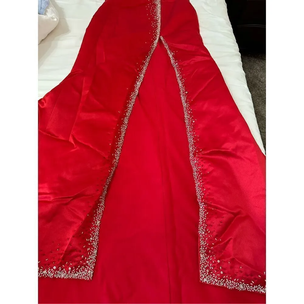 NWT Precious Formals Beaded Sequined Evening Prom Gown Dress Ball Gown Sz 10 Red - Image 14