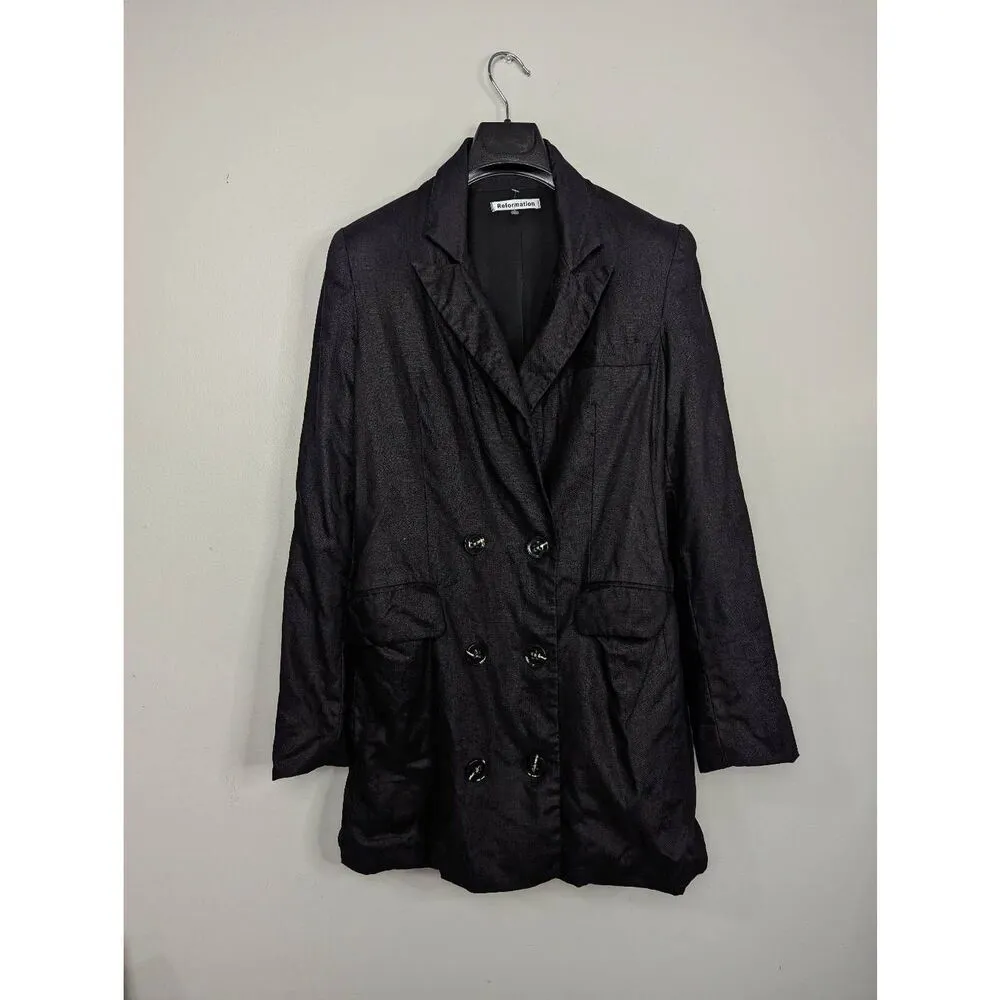 Reformation Maxwell linen black blazer dress Medium - Image 3