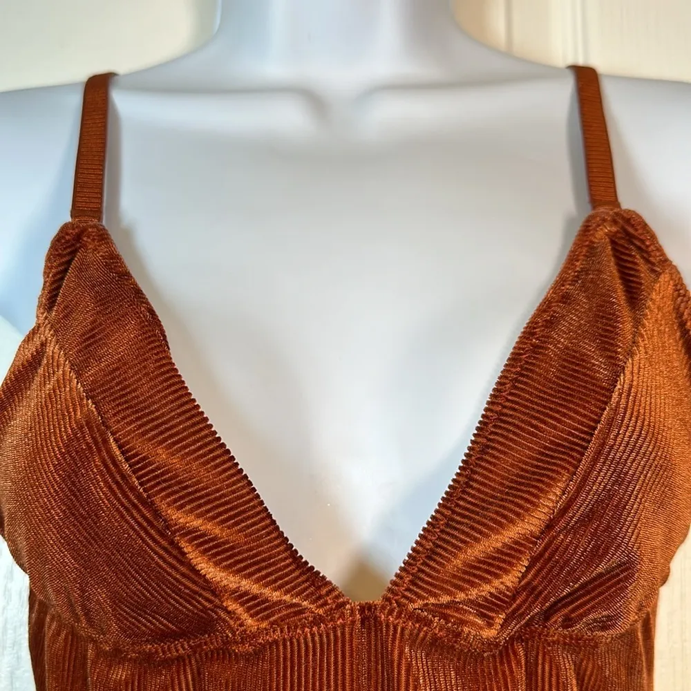 Urban Outfitters Out From Under Shayla Velvet Plunging Ribbed Orange Bodysuit - Image 4