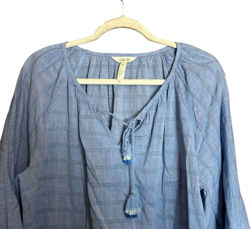 Matilda Jane Top Womens Medium Blue Dream Chasers Pretty Thing Tassles Blouse - Image 2