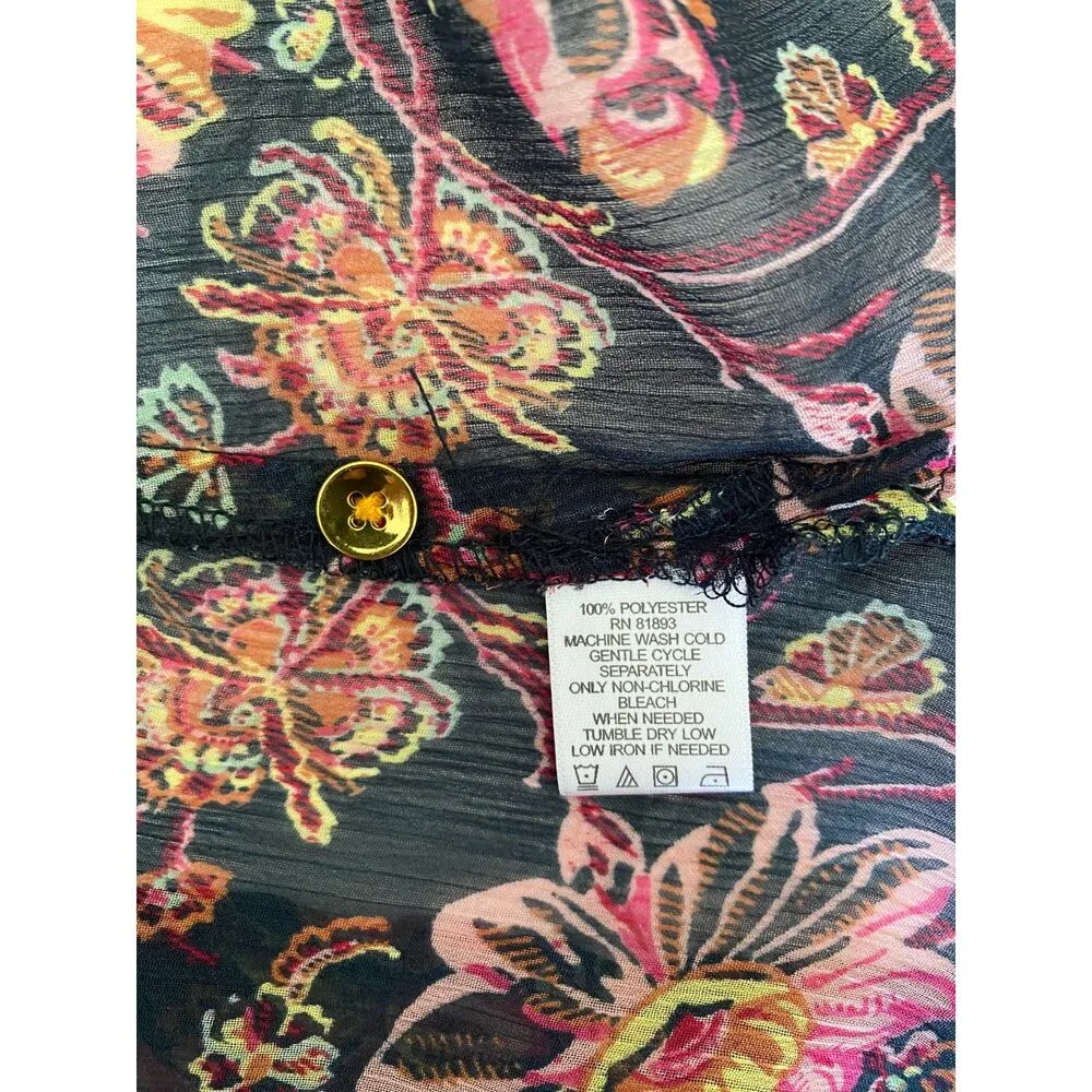 C Wonder Blue Floral Button Up Long Sleeve Cover Up Kimono Sheer Maxi Dress 14 - Image 5