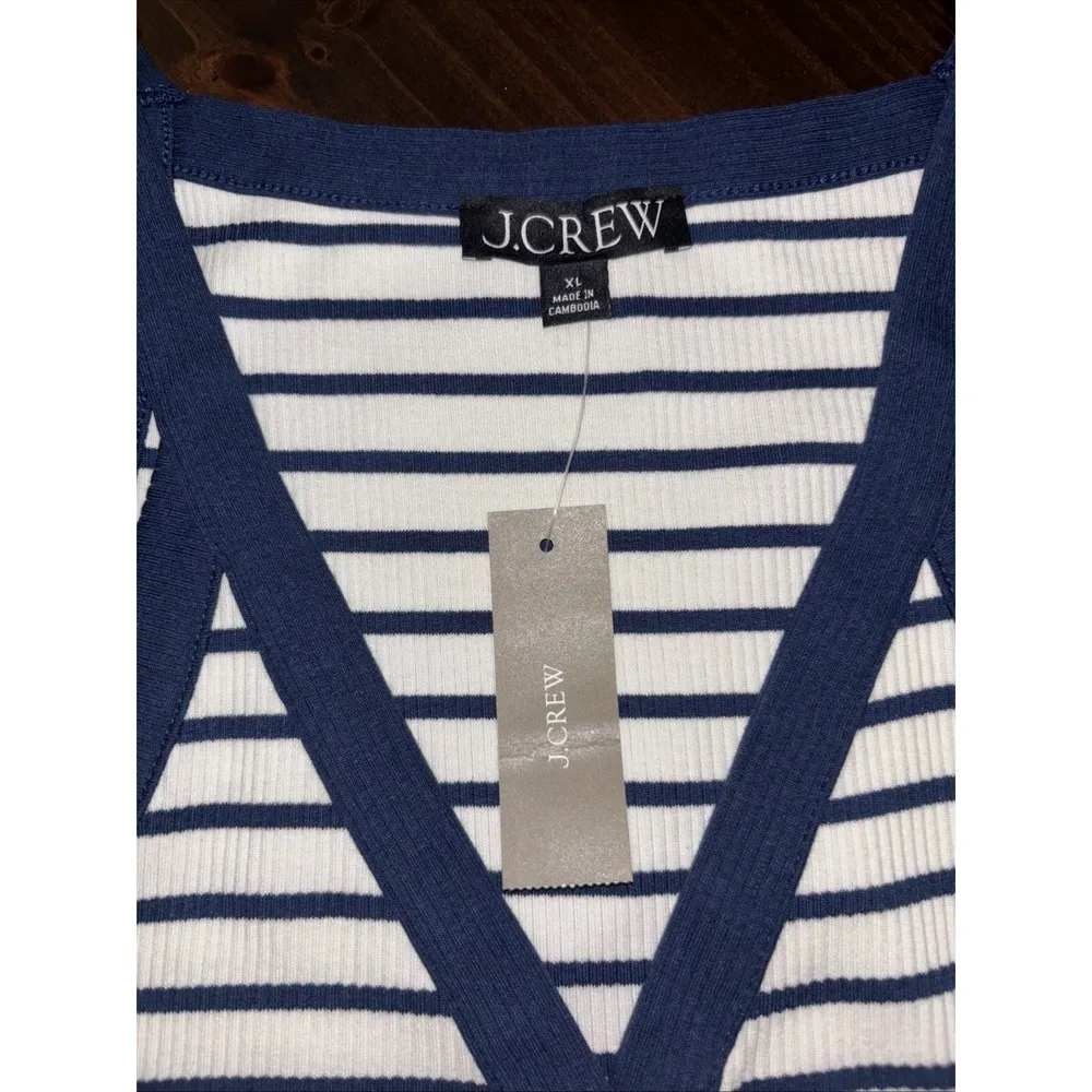 J Crew Nautical Womens Blue White Striped  Tank Top XL NWT - Image 2