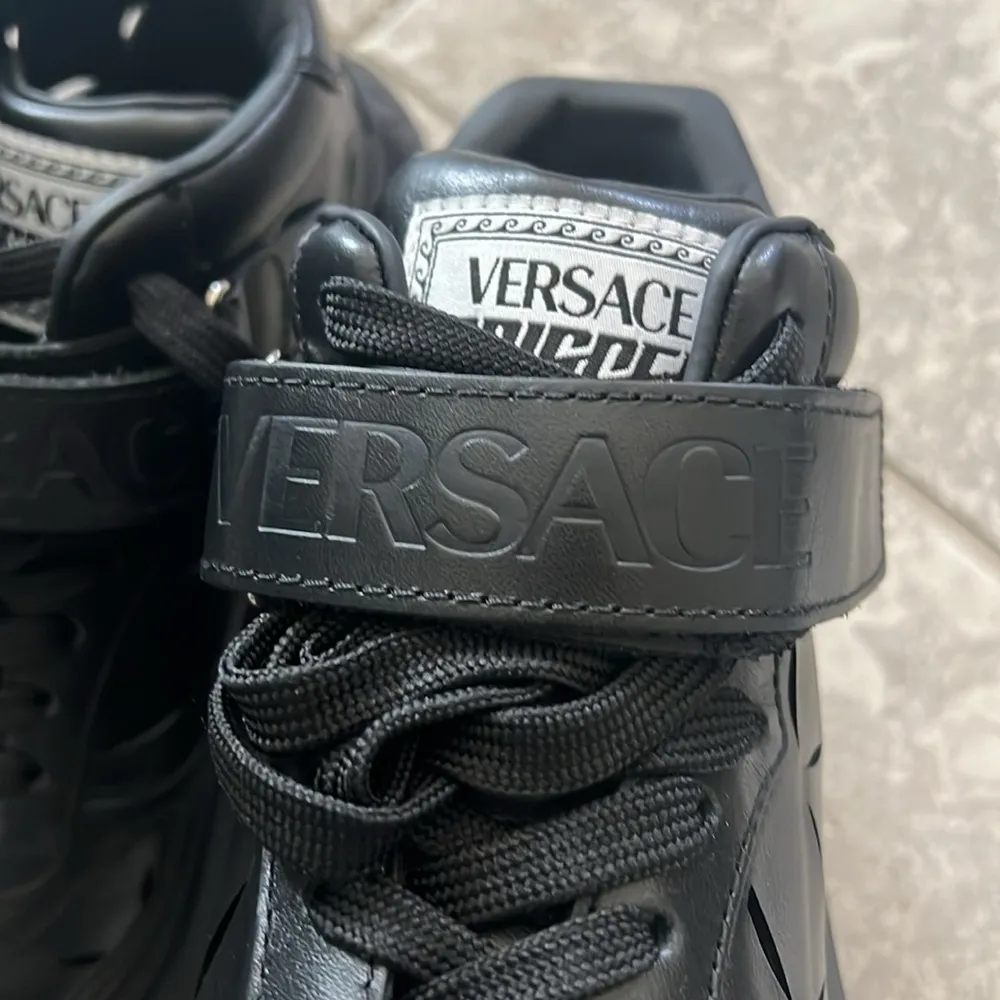 Versace Odissea Calf Leather High-Top Sneakers Black, Size 42 New+Dustbag $1,175 - Image 9