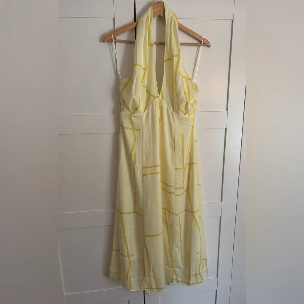 Banana Republic Yellow Halter Midi Dress Size 8 Summer Cocktail - Image 2