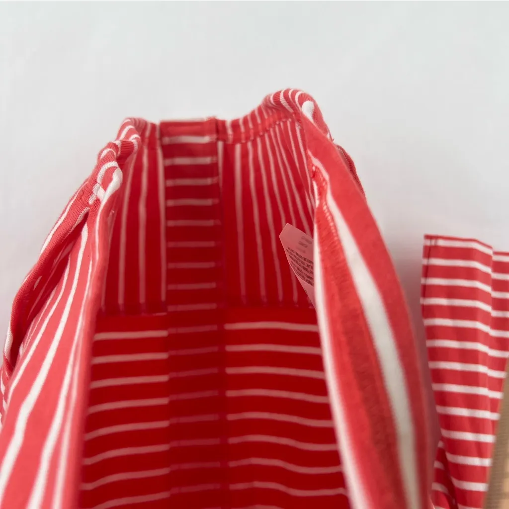 C Wonder Coral & White Striped Zip Front 3/4 Sleeve Collarless Round Neck Jacket - Image 11