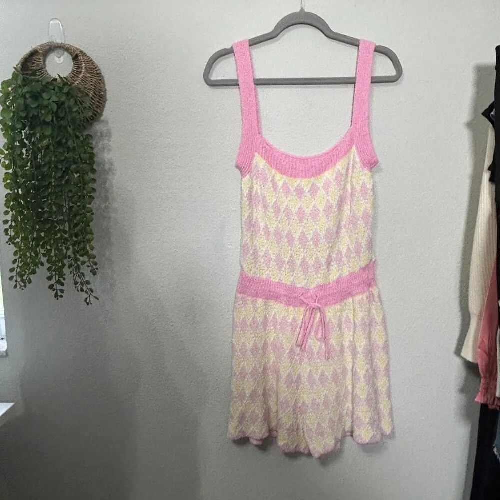 NEW Free People Dream Diamonds Boucle Soft Romper Pink Combo Lg Barbiecore Twee - Image 5