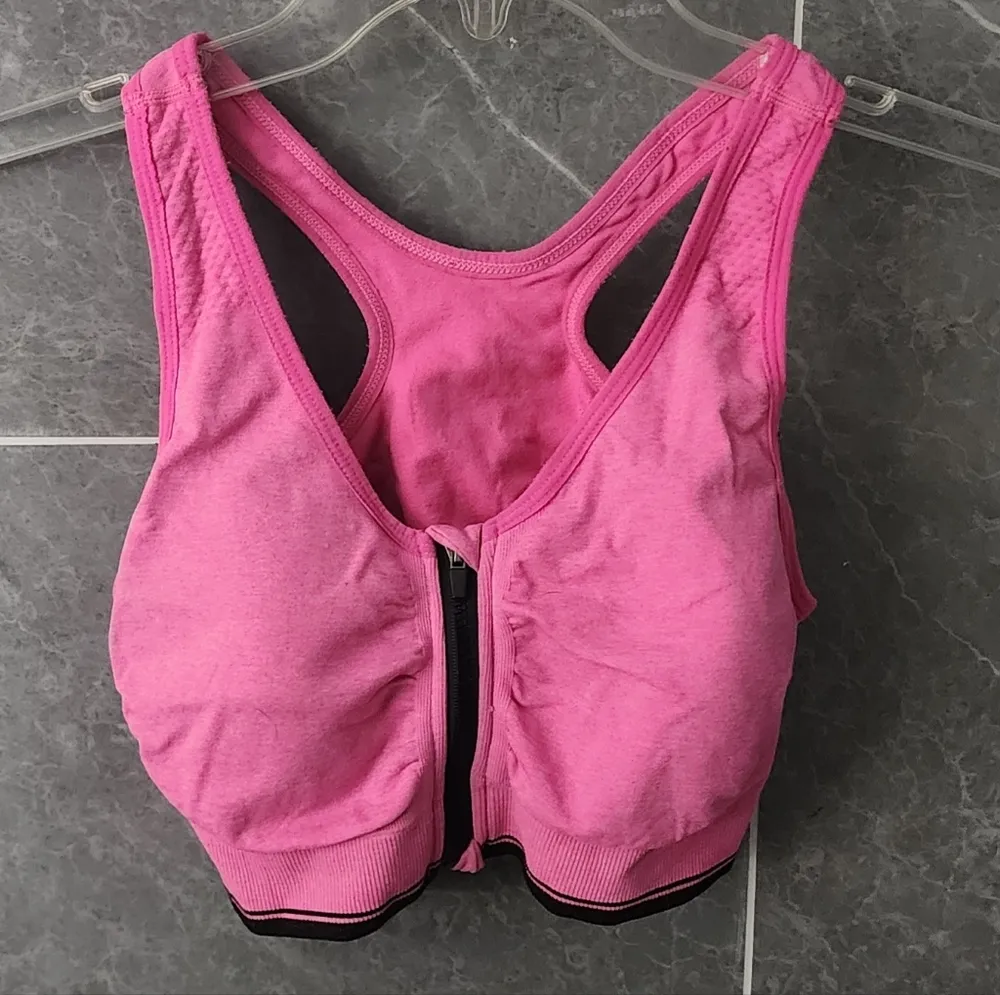 Zip Front Sports Bra Heather Pink Seamless Wirefree Bra Padded Yoga Medium - Image 7