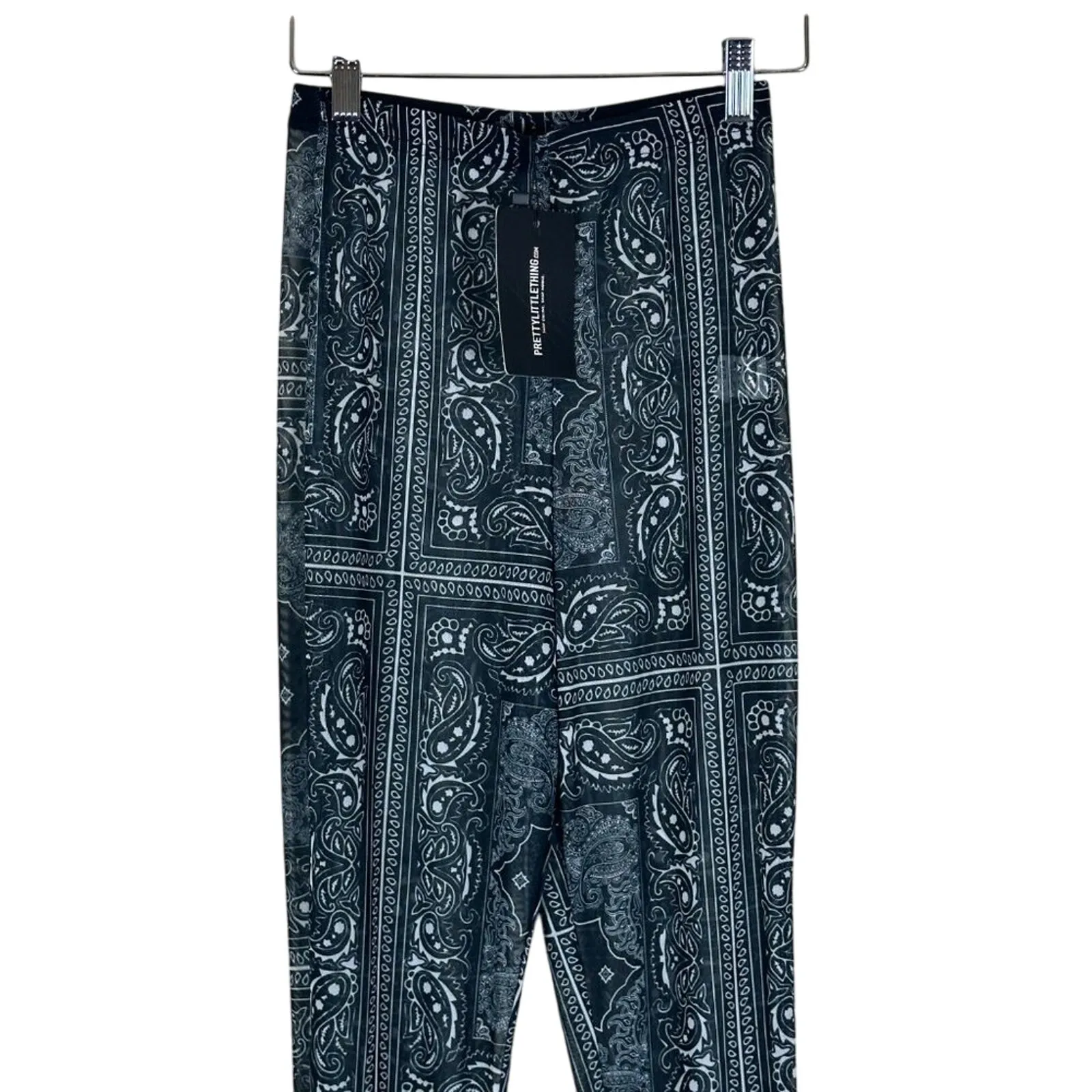 NWT PrettyLittleThing Sock Leggings Womens 4 Black Bandana Paisley Print Sheer - Image 4