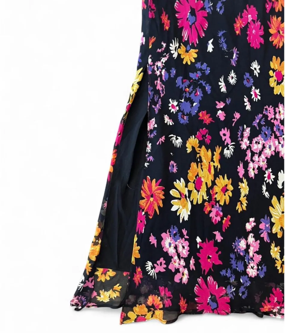Vintage Express Silk Maxi Floral Skirt with Side Slit - Image 4