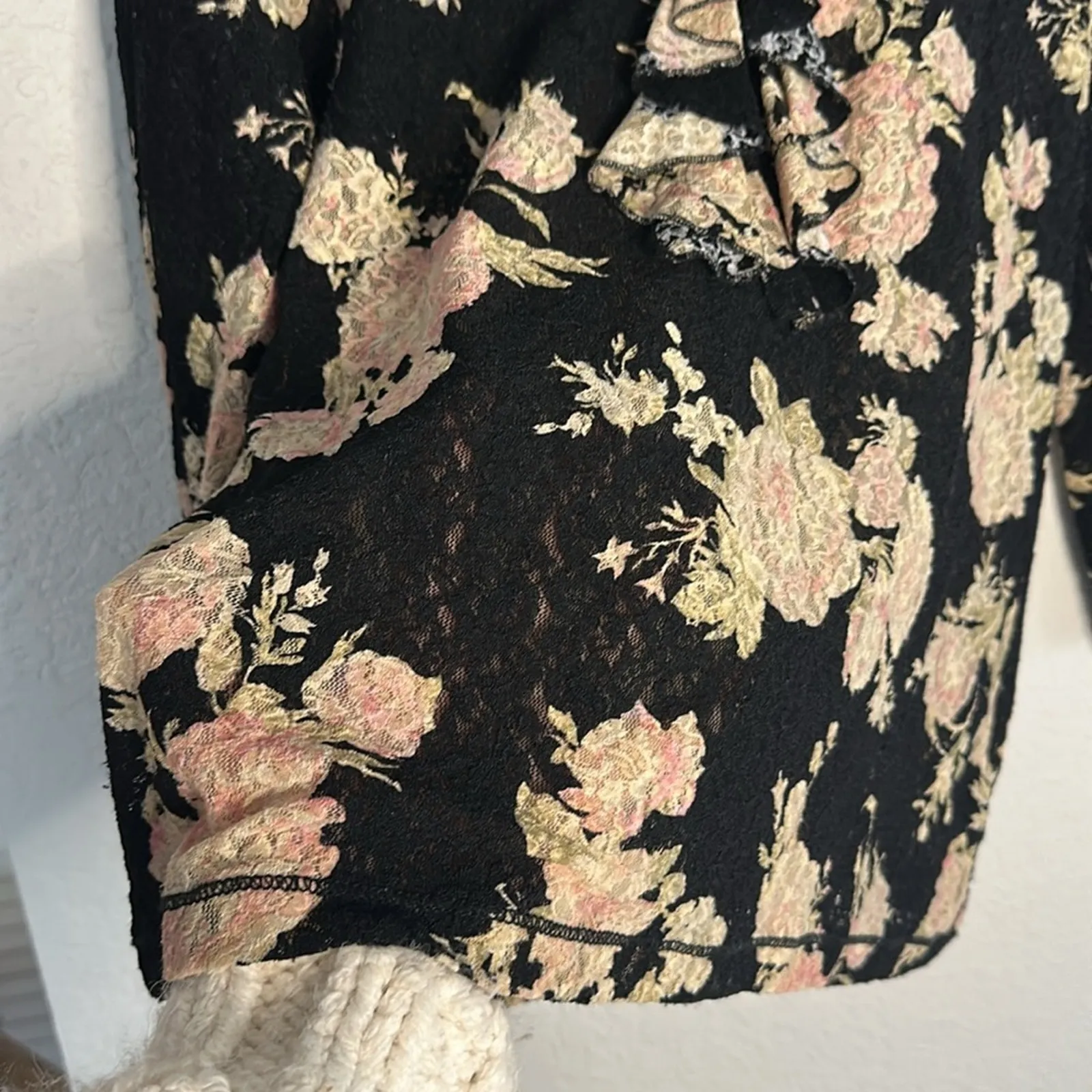 Ralph Lauren Gauzy Lace Long Sleeve Black Top Ruffle Romantic Goth Stretchy XL - Image 5