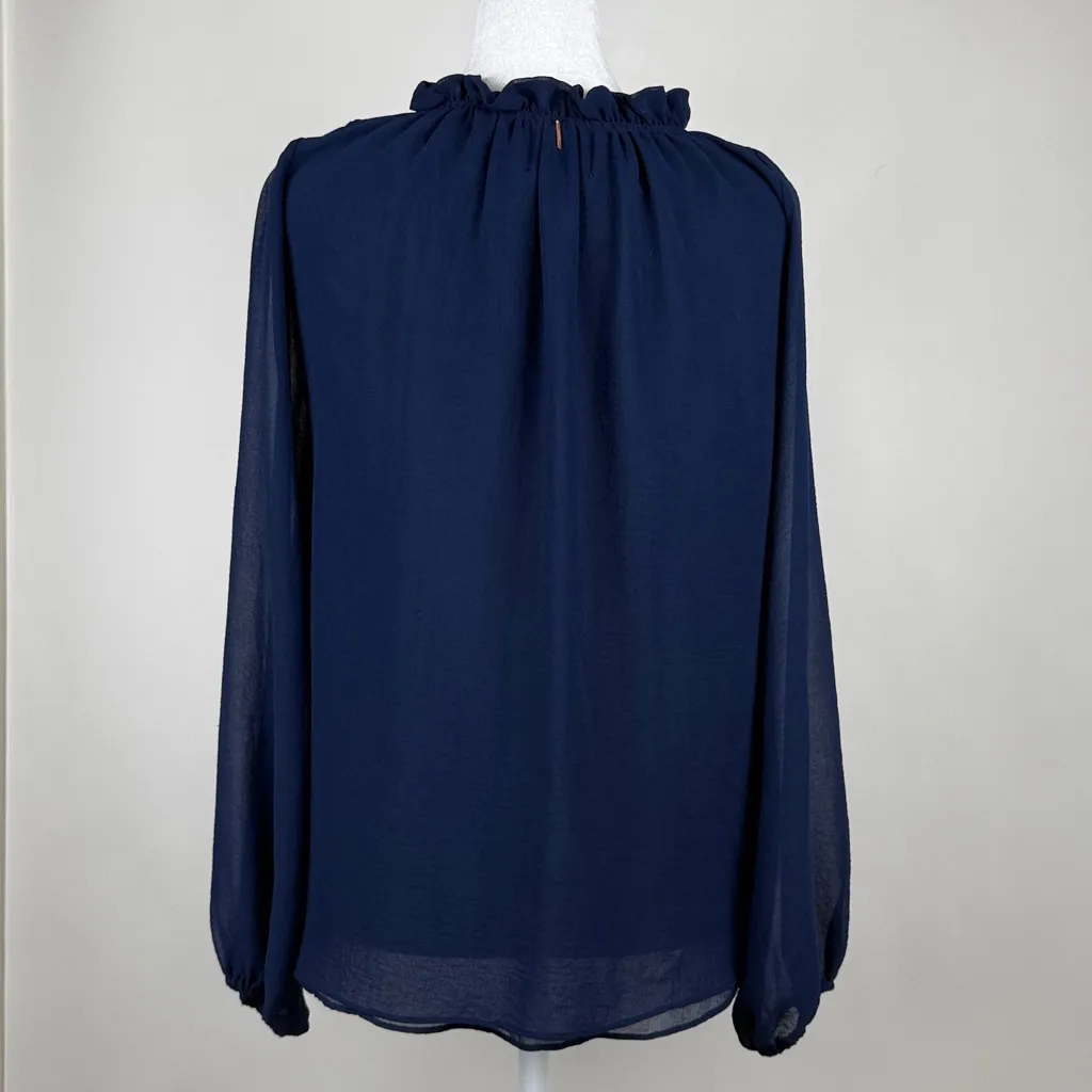 Misa Los Angeles Long Sleeve Ruffle Navy Blouse Top Tassels Size Small - Image 6