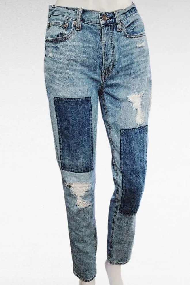 American Eagle Vintage High Rise Slim Patchwork Distressed Jeans Size 2 Short - Image 2