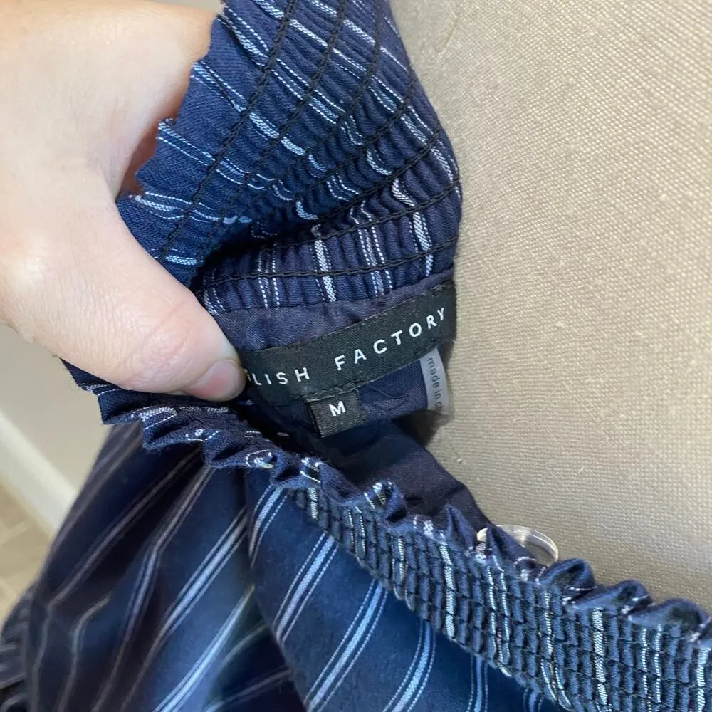 English Factory Striped Off the Shoulder Tiered Sleeve Flounce Dress Size M - Image 6