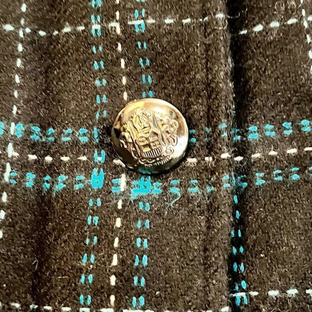 Dress Barn Blue Black Plaid Lined Pea Coat XL - Image 4