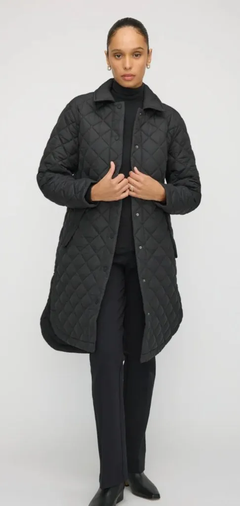 J. Jill Sz XL Black Quilted Goose Down Parka Jacket Snap Front Coat Pockets - Image 1