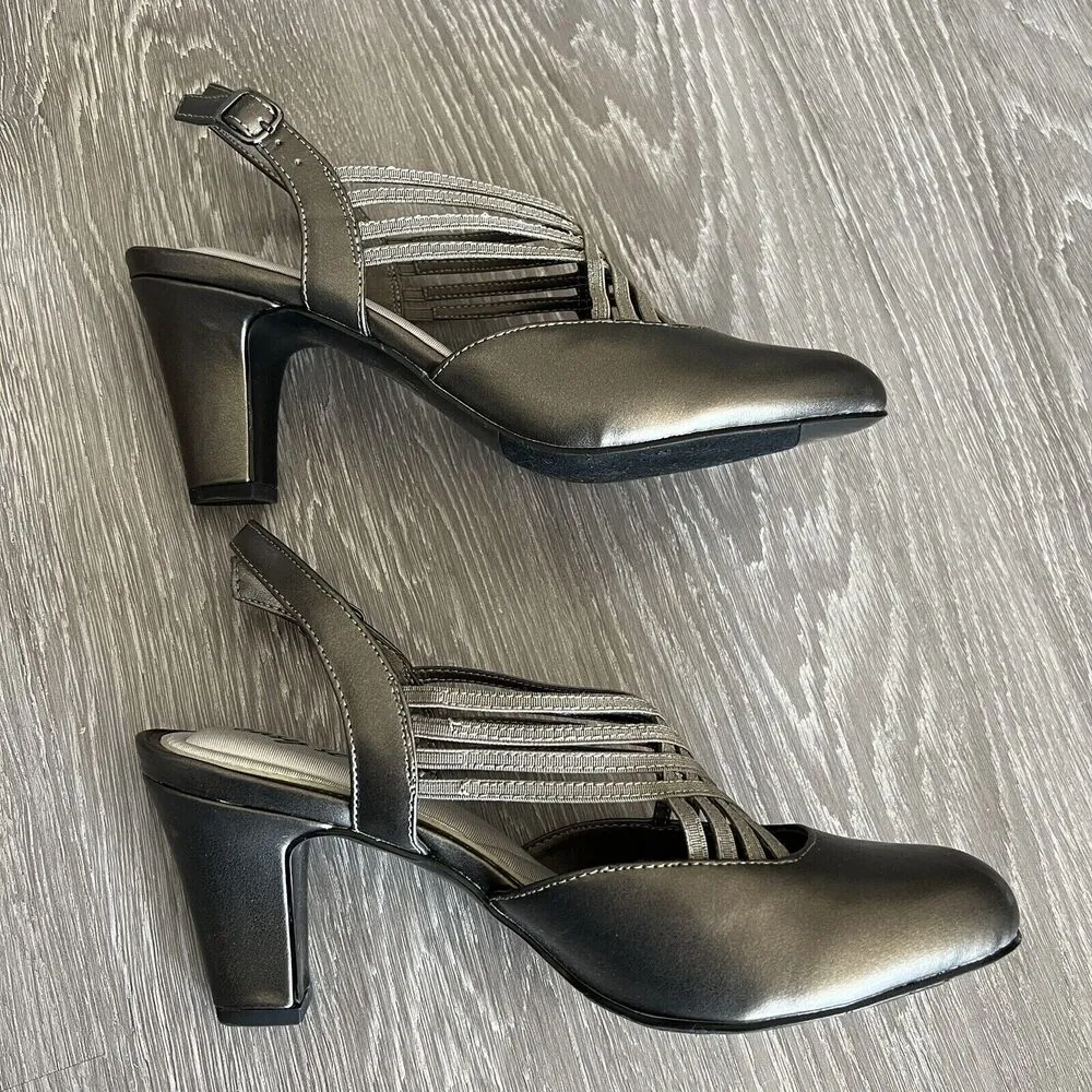 Easy Street Heeled Sandals Womens Size 9 M Pewter Gore Sapphire Metallic - Image 5