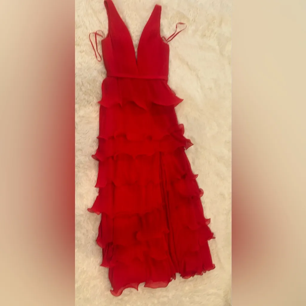 NWOT Ieena for Mac Duggal Tiered Ruffle A-Line Red Gown sz 6 - Image 4