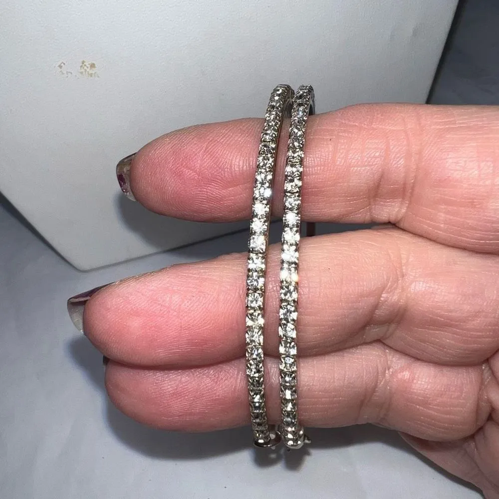 Vintage‎ Large Rhinestone Hoop Earrings Gold - Image 8