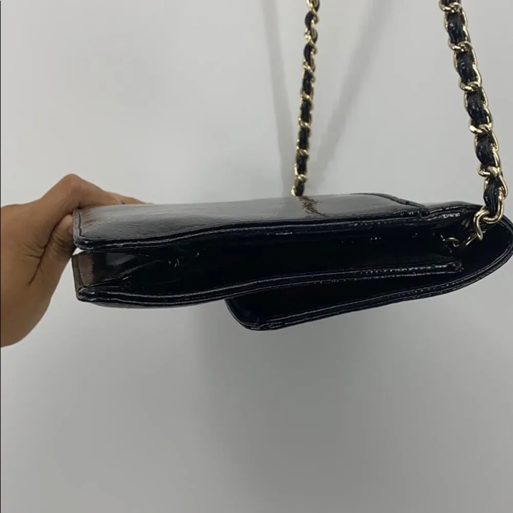 Vintage Anne Klein black patent gold accent strap shoulder bag Y2K - Image 11