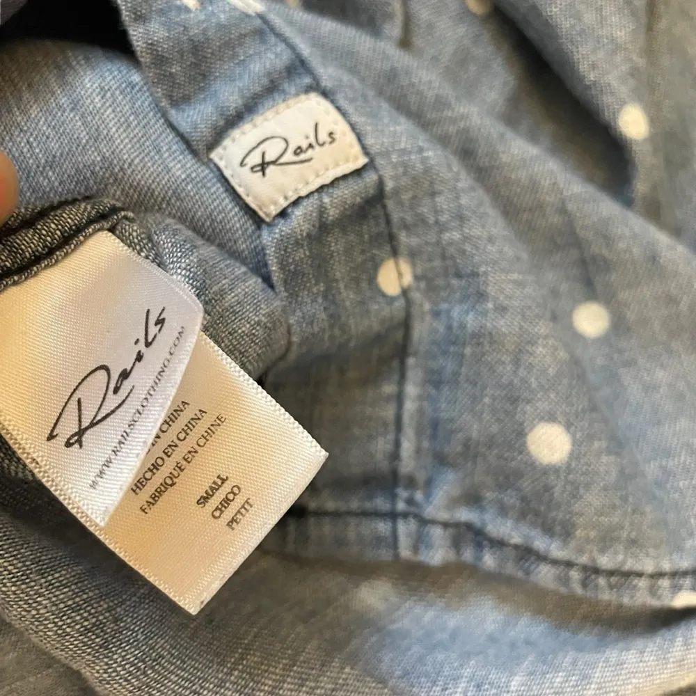 Rails Chambray Button Down Denim Polka Dots Long Sleeve Linen Blend Ingrid - Image 7