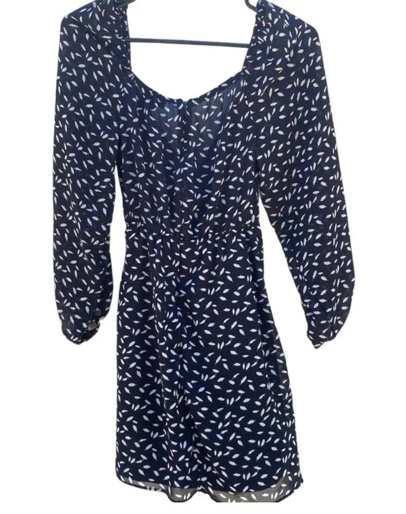 French kiss Womens size small black long sleeve leaf print wrap front dress - Image 2