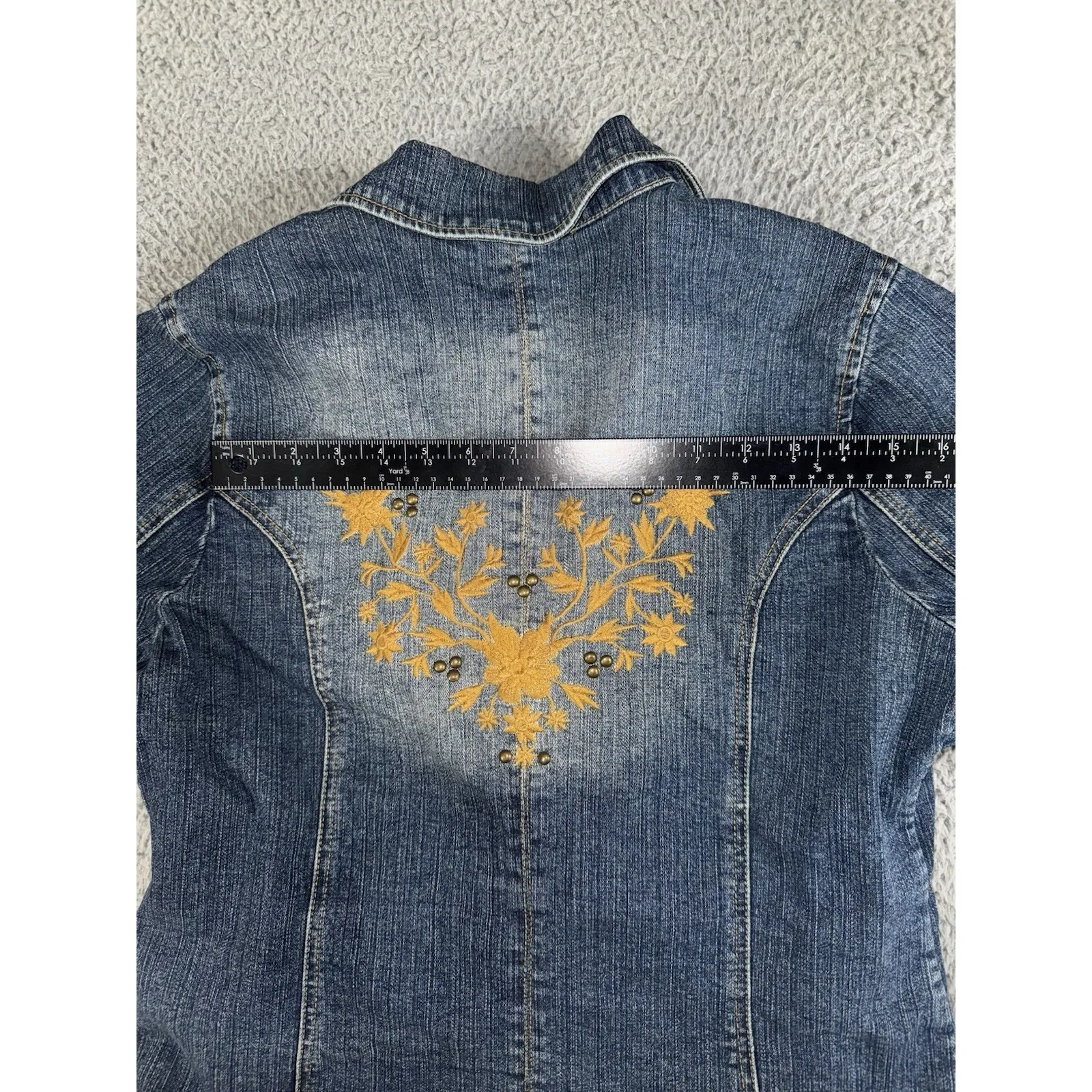Vintage Faded Glory Denim Blazer Jacket Women 12 Embroidered Floral‎ Boho Y2K - Image 7