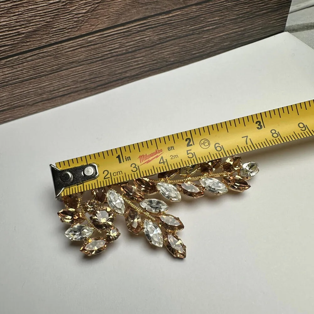Made In Austria Brown & Clear Rhinestone Spray Gold Tone Brooch Pin Vintage - Image 2
