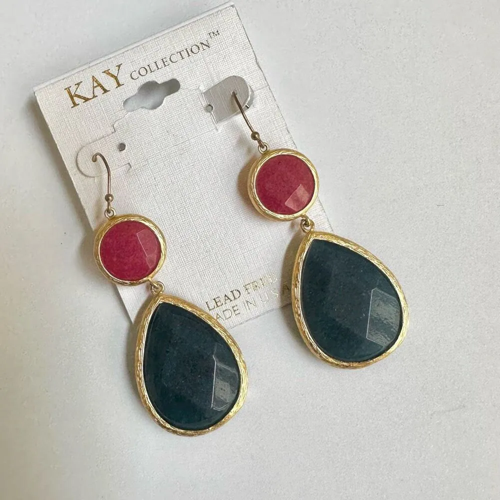 Kay Jewelers Collection pink and blue Gold tone teardrop statement earrings - Image 3