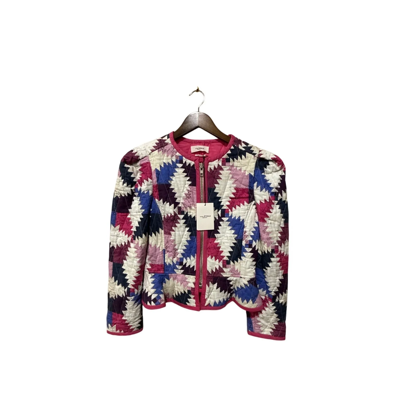 ISABEL MARANT ETOILE Hafileal Quilted Multicolor Patchwork Crop Jacket‎ Size 2 - Image 10