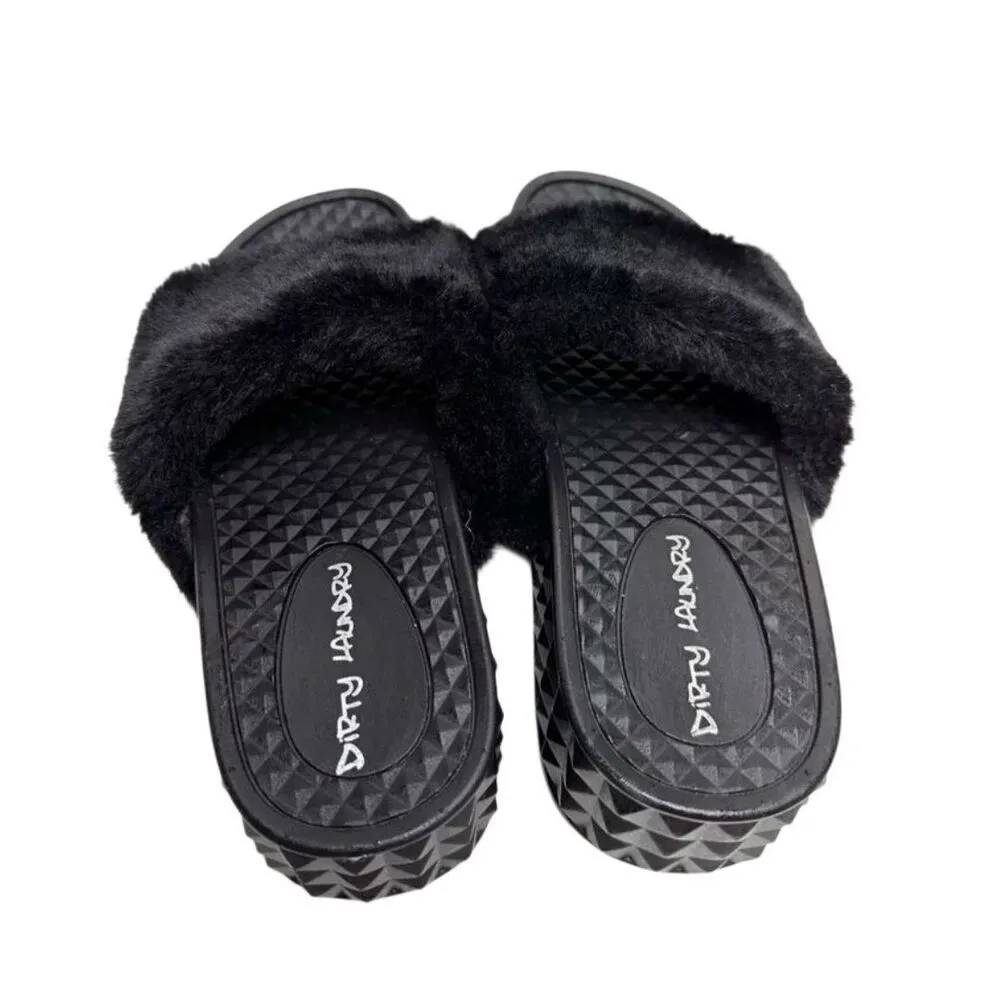 Dirty Laundry Slide Shoes Size 9 Black Open Toe Sonny Fur Sandals - Image 4