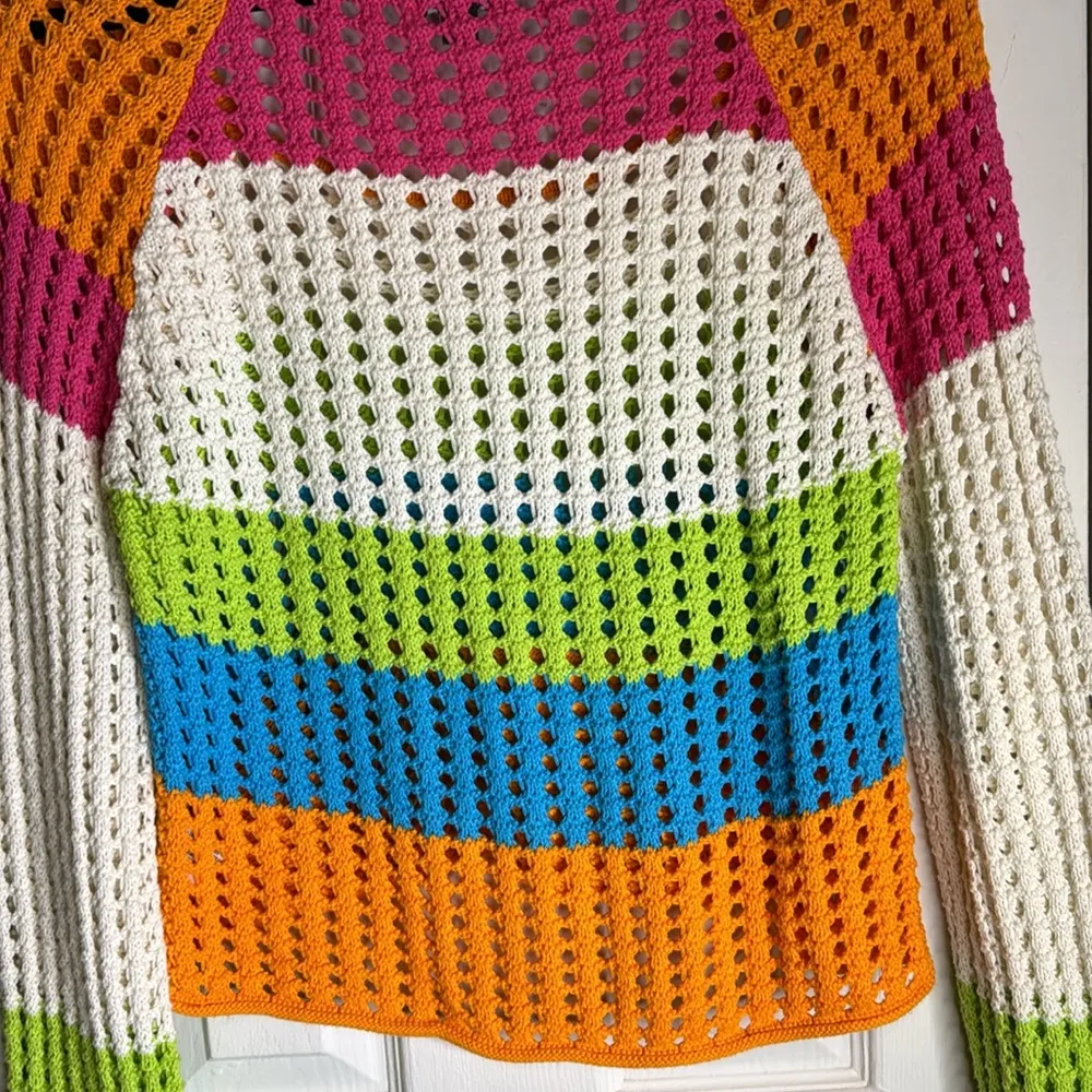 Wild Fable Crochet Magenta Lime Orange Sweater Size XSmall - Image 7