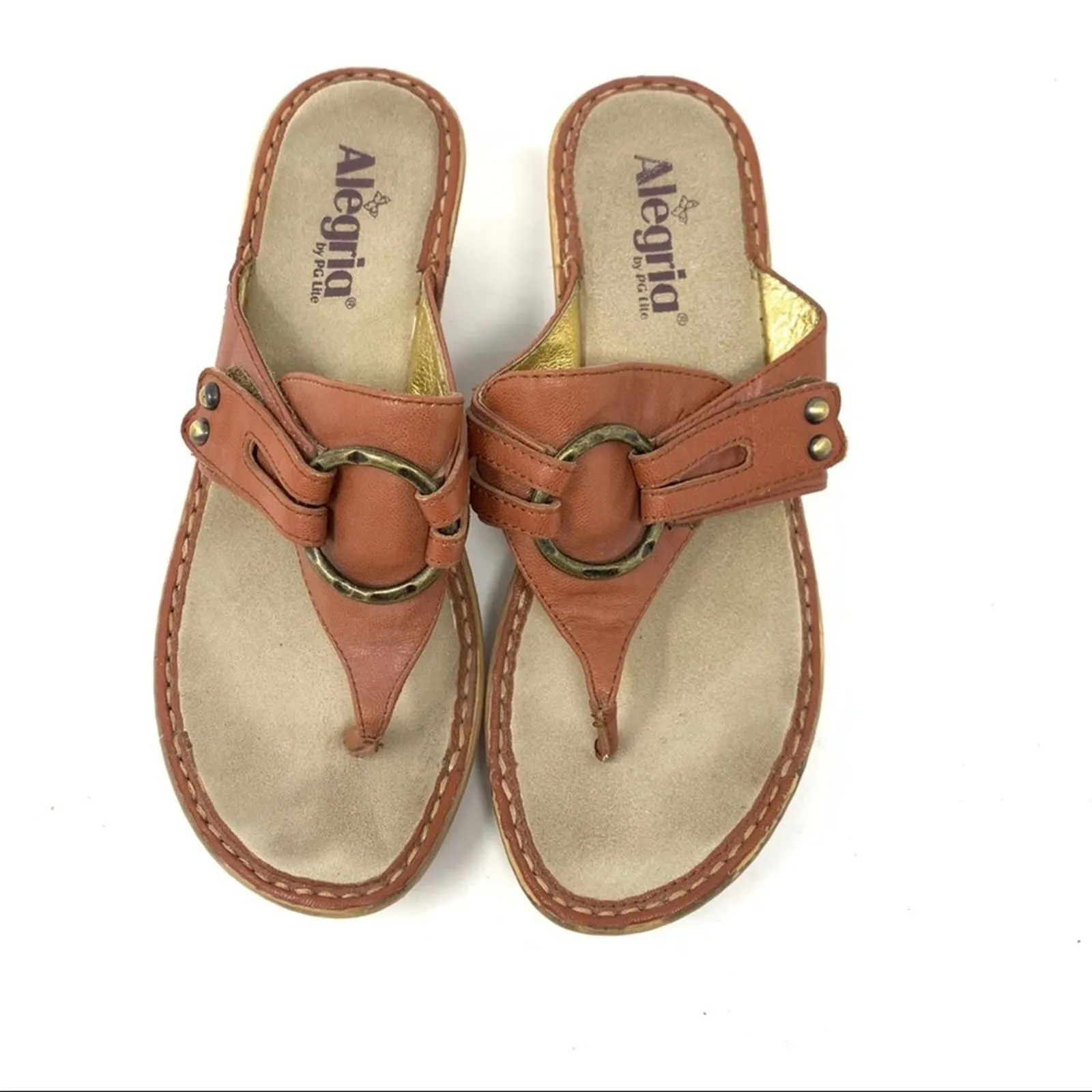 Alegria Cognac Brown Ring Wedge Thong Sandal 39 - Image 3