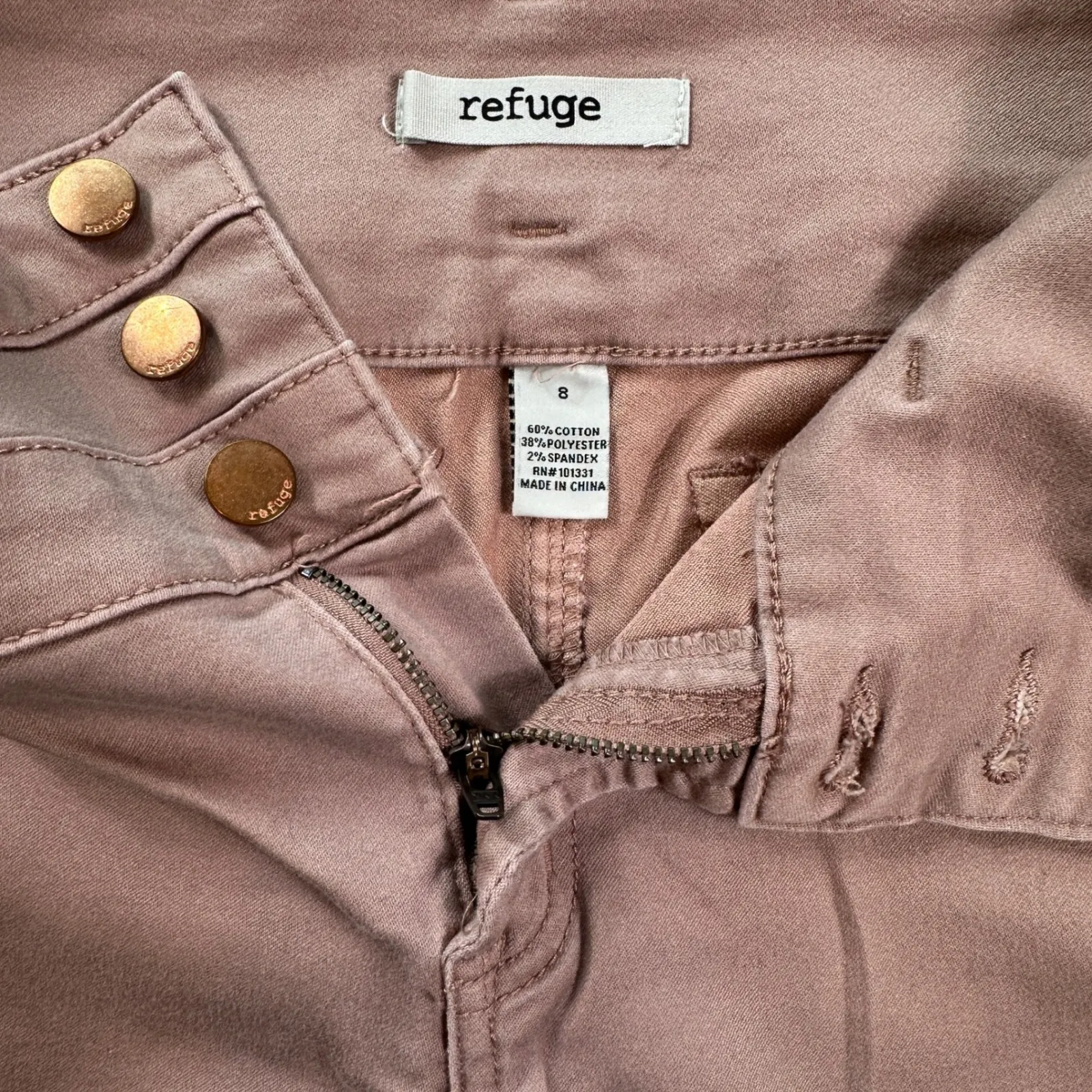 Refuge Jeans Womens 8 High Rise Skinny Dusty Rose Triple Button Fly Stretch Denm - Image 5