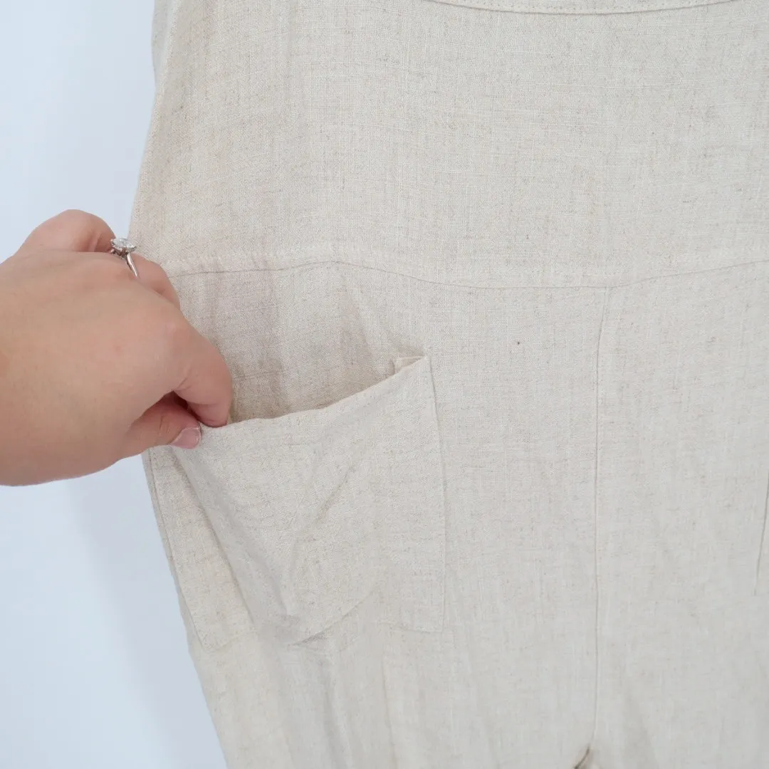 Umgee USA Linen Blend Overalls Jumpsuit Beige Tan Cropped Pants Size L Size L - Image 5