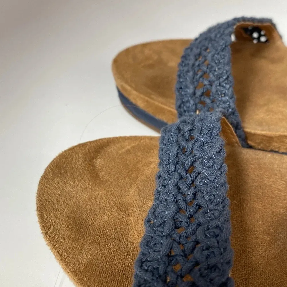 Lucky Brand Crochet Wedge Sandals Navy Blue Leather Woven Crochet Size‎ 8.5 - Image 4