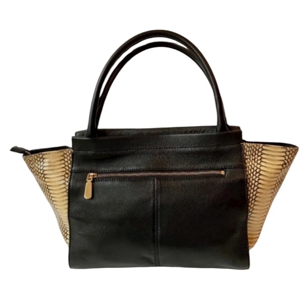 Vince Camito Julia Satchel Nude/Black Snakeskin Leather - Image 4