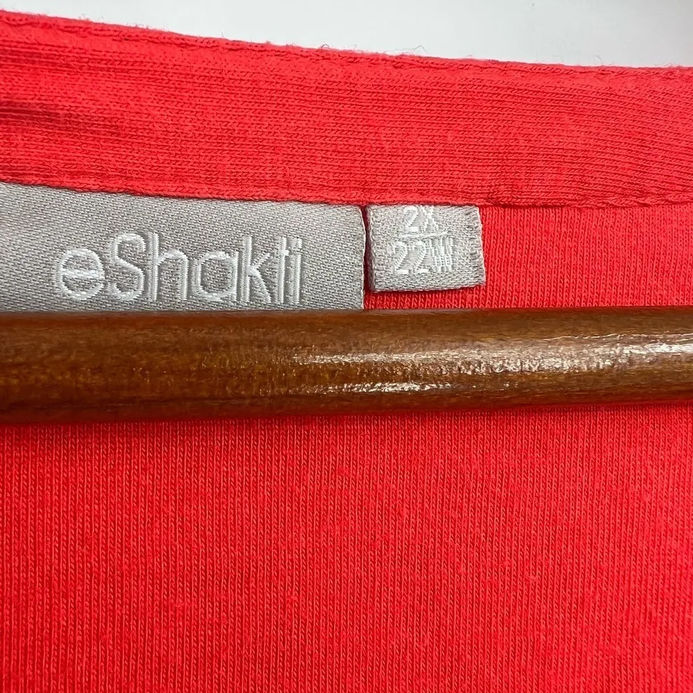 Eshakti bird print red pullover button front elastic waist dress plus size 2X - Image 10