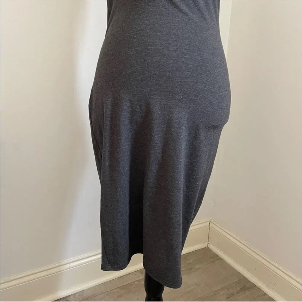 Bodycon Mock Neck Midi Dress Small Dark Gray Stretch Sleeveless‎ Minimalist Chic - Image 6