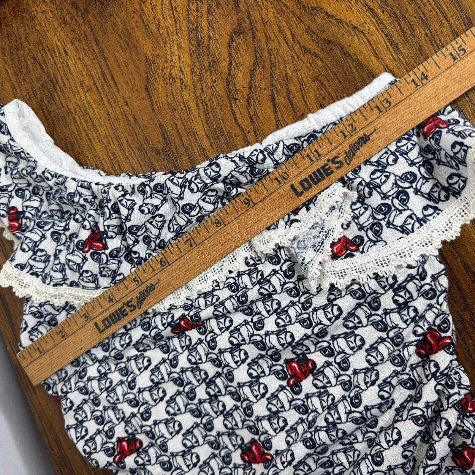 Rewind Size XS One Shoulder Romper Lace Trim Ruched Waist Denim Shorts - Image 11