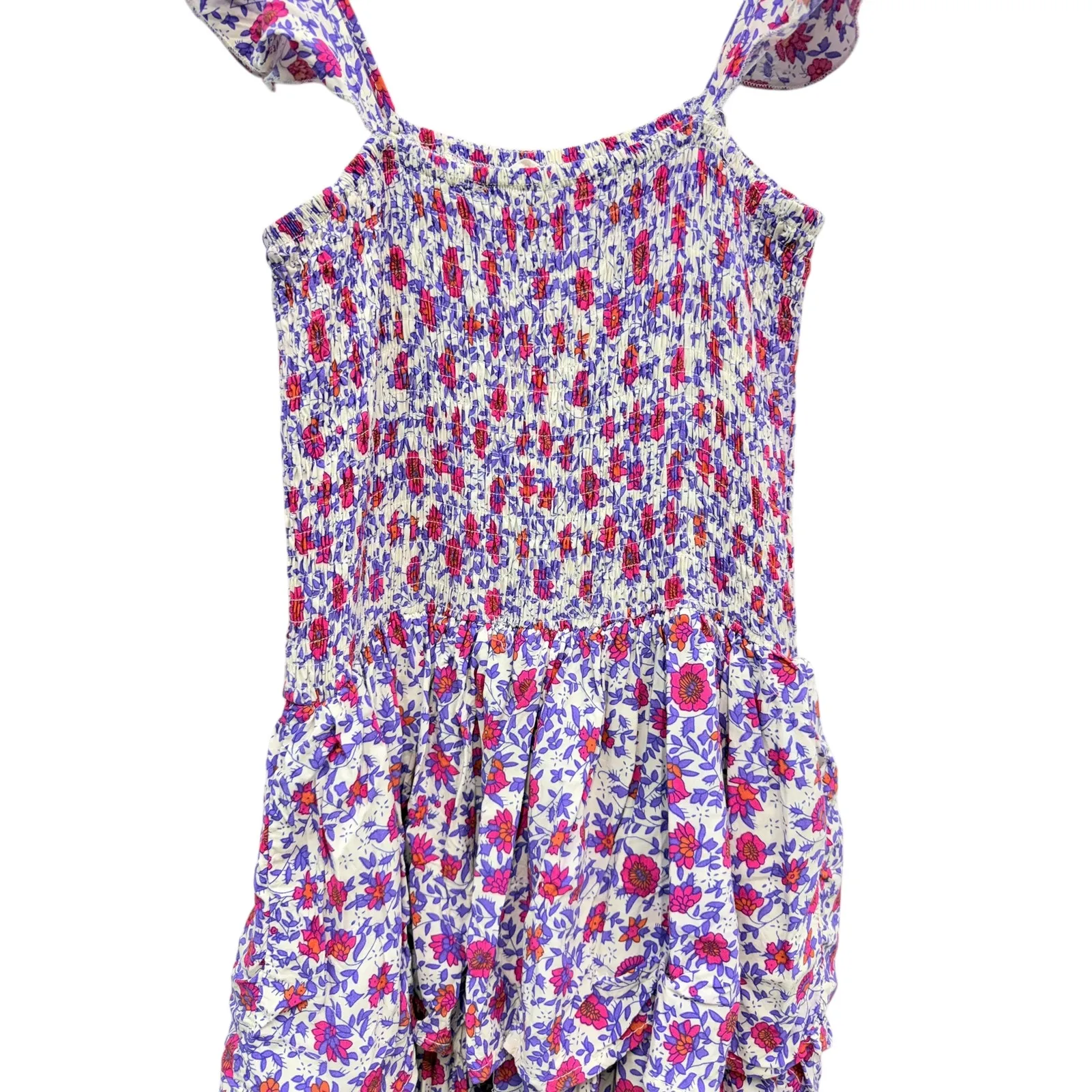 Abel the Label Smocked Bodice Floral Tiered Maxi Dress Pink/Purple size Small - Image 4