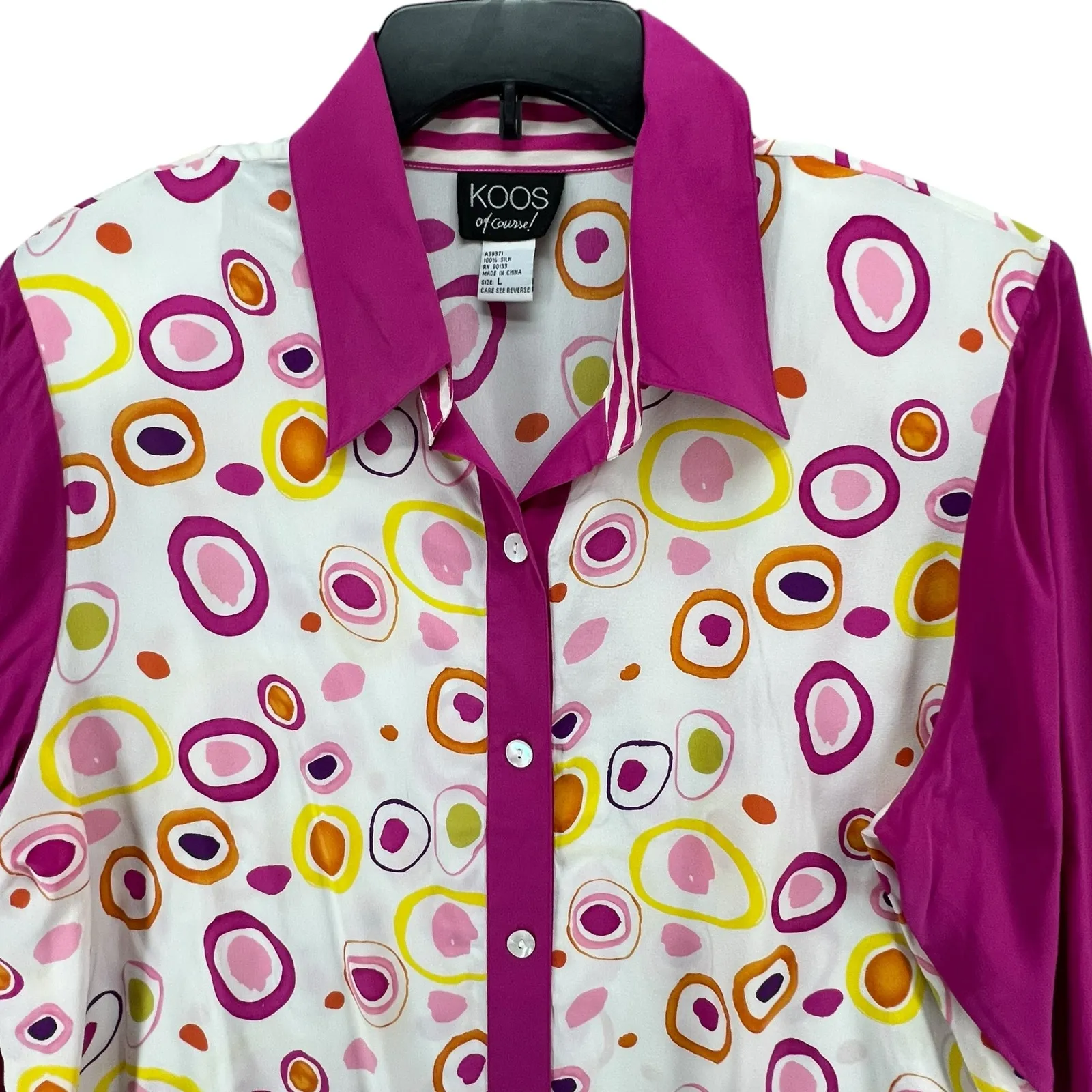 Koos Of Course Vintage Blouse Womens L Pink White Silk Abstract 90s Retro Top Size L - Image 3