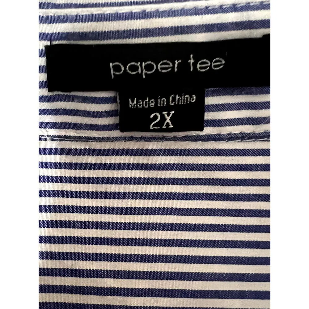 Paper Tee womens size 2X shirt button-up embroidery humming bird  blue/white - Image 7