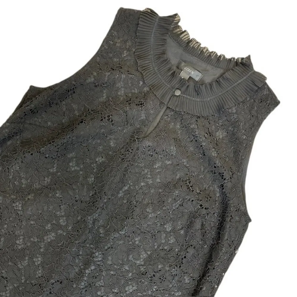 J.Crew Lace Top Ruffle Mock Neck Sleeveless Keyhole Black Blouse Size Tall Small - Image 11