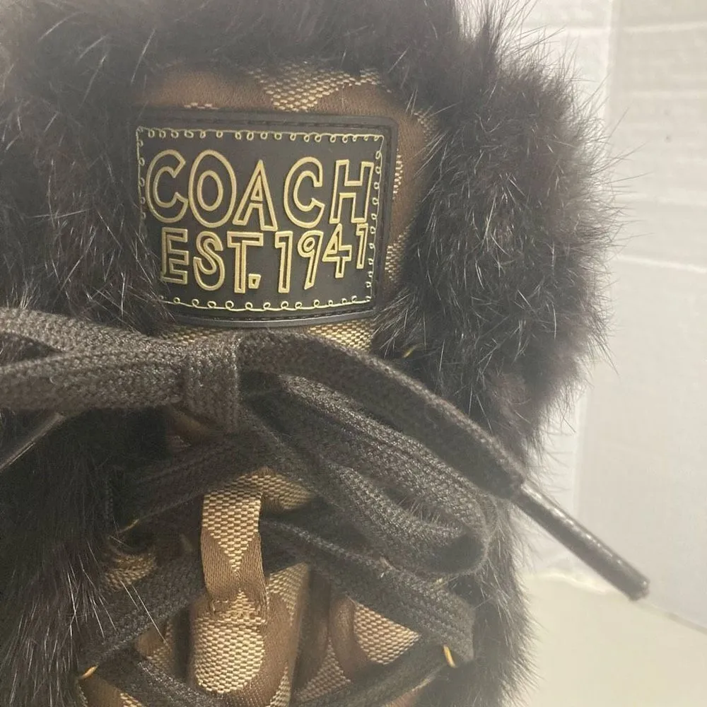 COACH Jeannie Signature Fur Lined Boots Size 7B Mid Calf Brown & Black Size 7B - Image 8